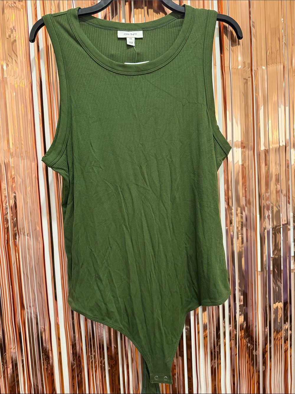ON 34TH Olive Ribbed Tank Bodysuit - Sleeveless Crew